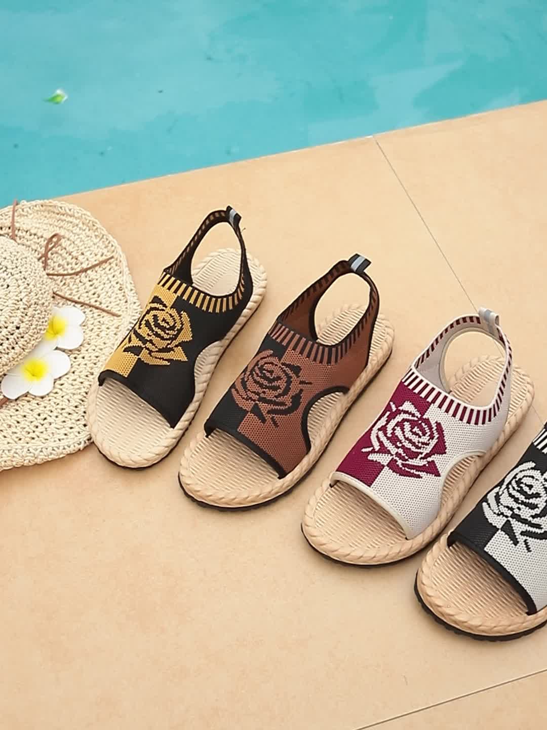 Damen Casual Sandalen mit Blumenmuster – Bequeme Sommerschuhe mit offener Zehenpartie