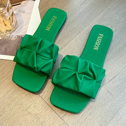 Damen Modische Slip-On Slides mit Raffung – Bequeme und Stilvolle Sandalen für Alltag und Freizeit