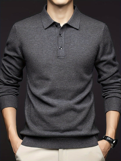 Herren Langarm Poloshirt Strickpullover mit Kragen und Knopfleiste
