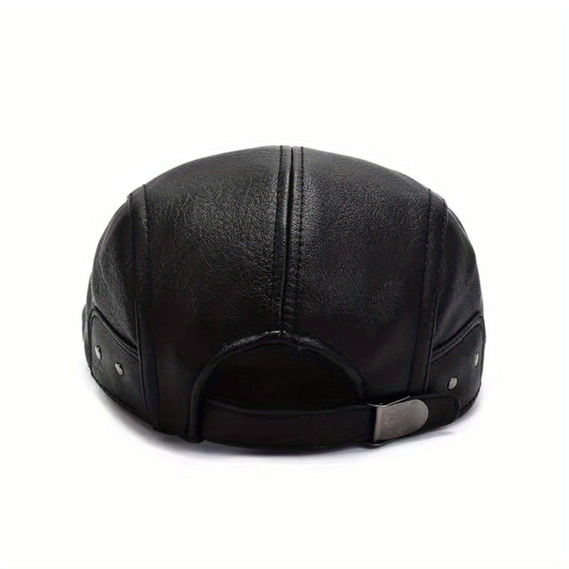 Schiebermütze Flat Cap aus lederähnlichem Material in Schwarz oder Braun