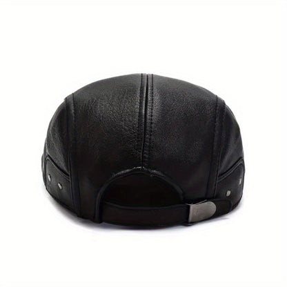 Schiebermütze Flat Cap aus lederähnlichem Material in Schwarz oder Braun