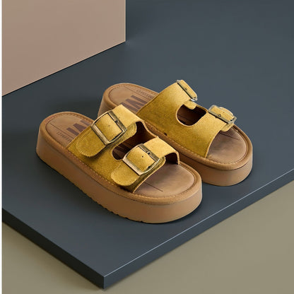 Damen Plateau-Sandalen mit Doppelriemen und Schnallen – Modische Freizeitschuhe für Alltag und Stadt