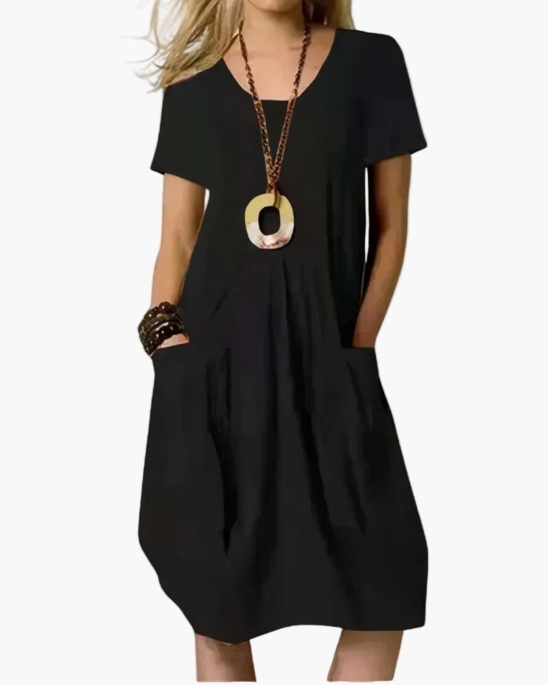Damen Midi Kleid – Lockeres Sommerkleid mit Taschen, Alltag & Freizeit, A-Linien Stil