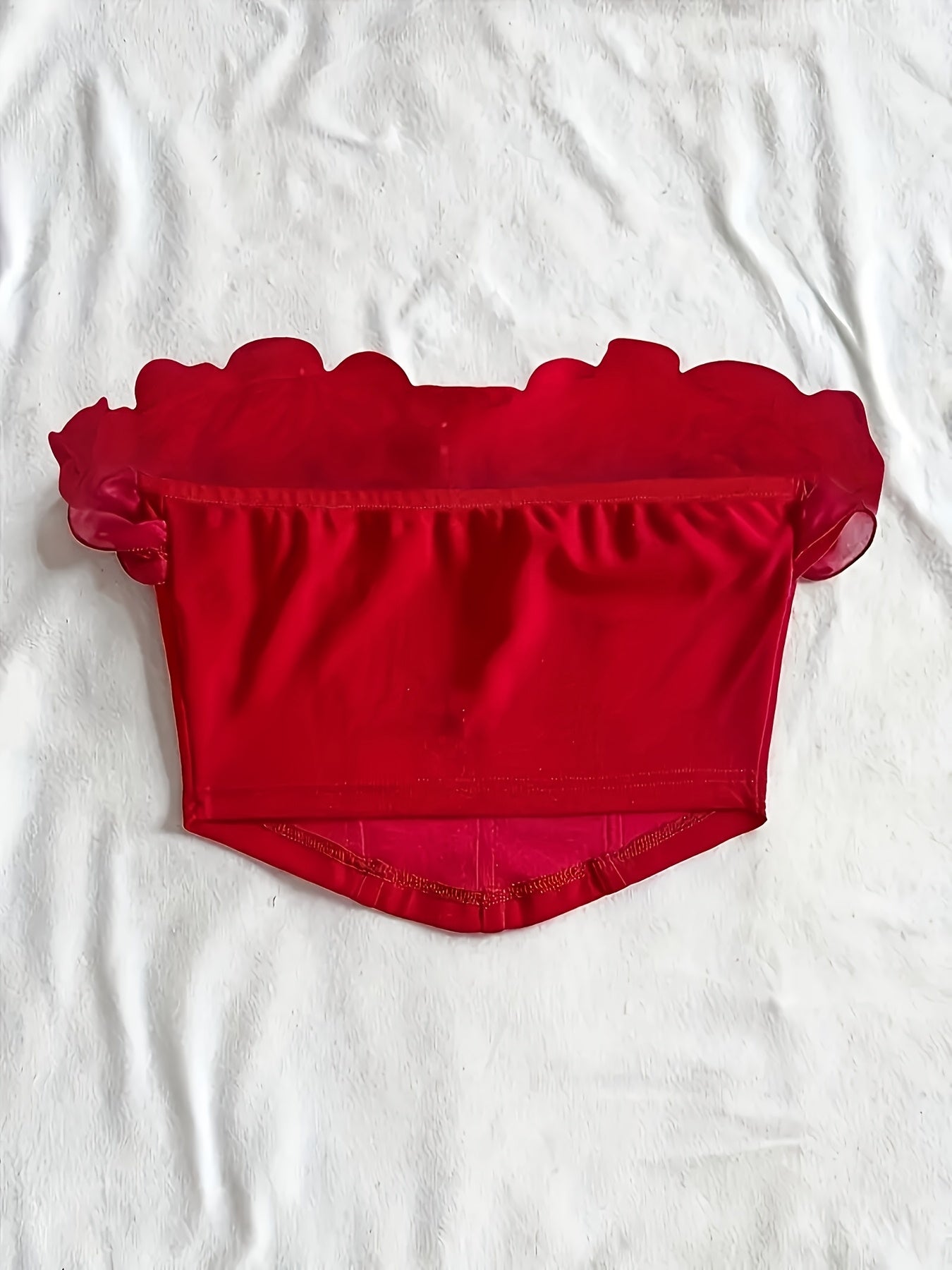 Damen Bustier Top schulterfrei mit Volant und Rüschen – Elegantes Party- und Ausgeh-Oberteil