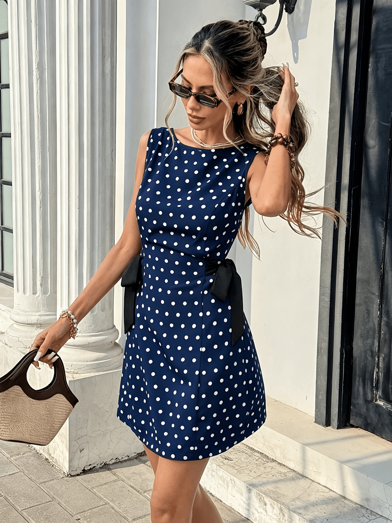 Damen Polka Dot Etuikleid mit Schleifen – Elegantes Partykleid für besondere Anlässe