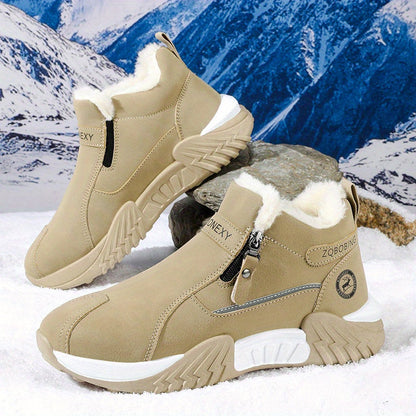 Unisex Winterstiefel gefüttert mit Reißverschluss, rutschfeste Sohle, Warmhaltende Schneeschuhe