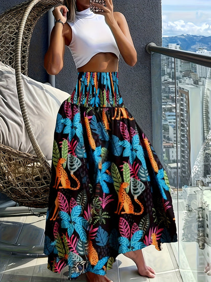 Damen Maxirock mit tropischem Print – Eleganter Boho-Stil für Sommer und Urlaub