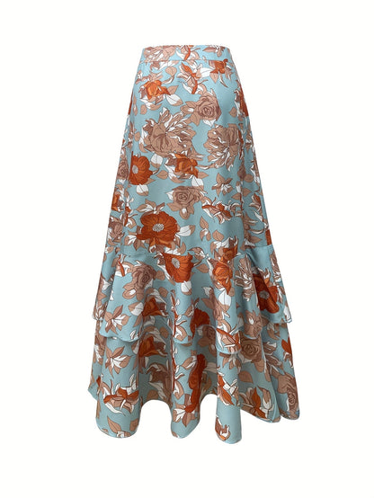 Damen Maxirock mit Blumenmuster und Volant-Details – Eleganter Wickelrock für festliche Anlässe