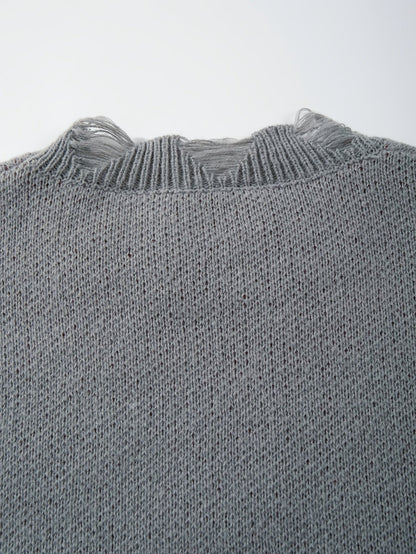 Unisex Strickpullover Rundhals Distressed-Look