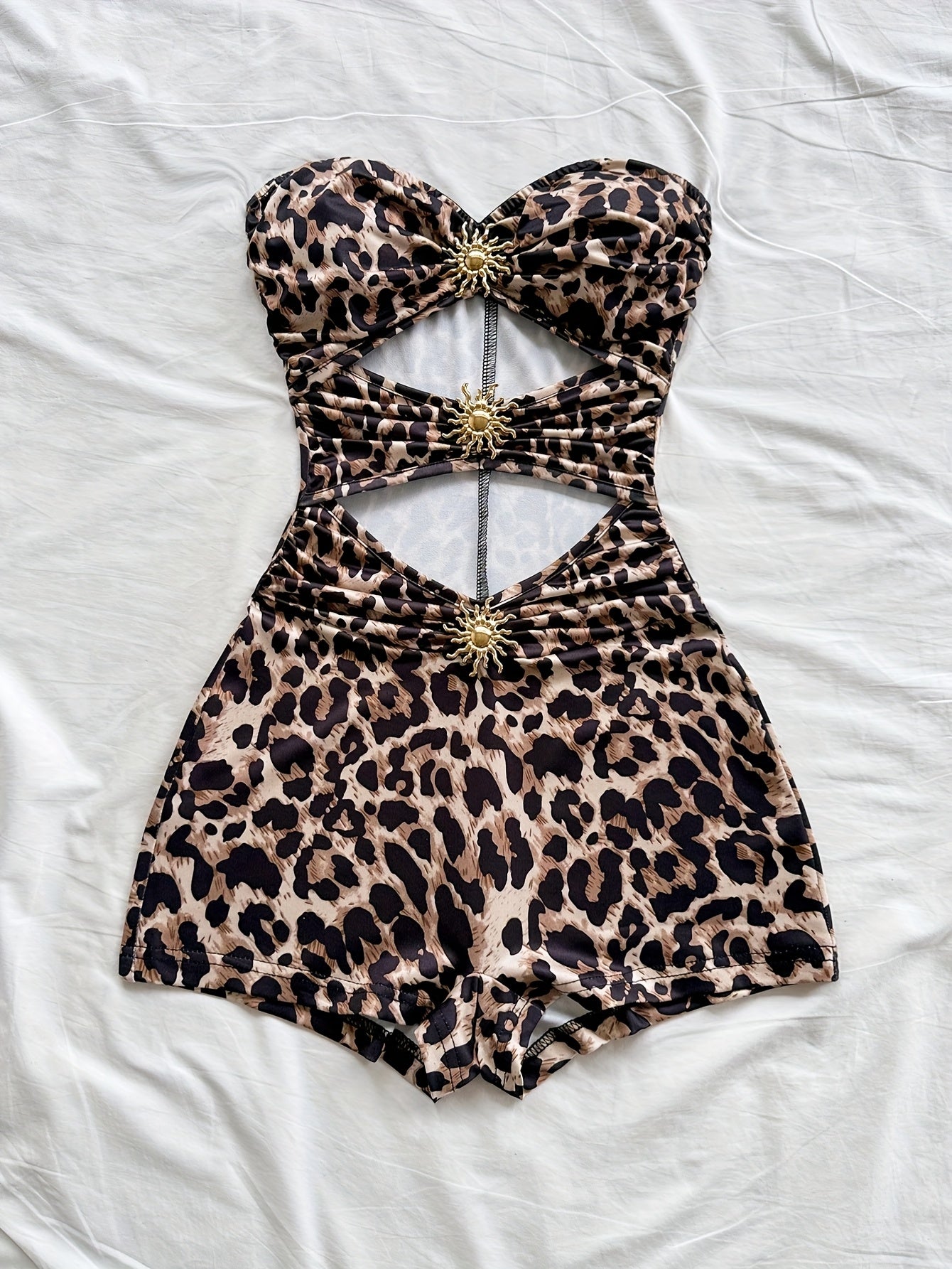 Damen Vintage Badeanzug mit Leopardenmuster und Cut-Outs – Retro Einteiler für Strand & Pool
