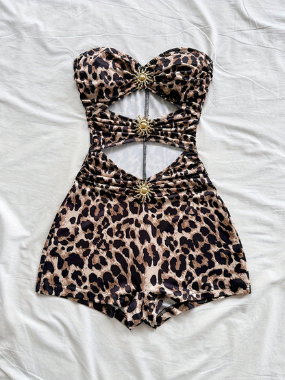 Damen Vintage Badeanzug mit Leopardenmuster und Cut-Outs – Retro Einteiler für Strand & Pool