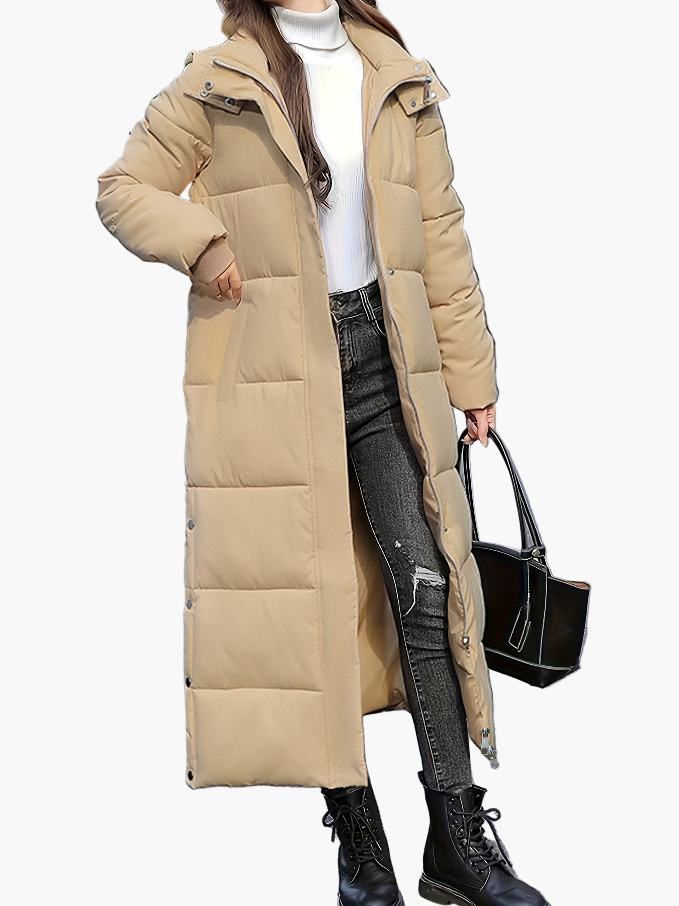 Damen Steppmantel Winter Elegant Lang mit Kapuze – Perfekt für kalte Tage