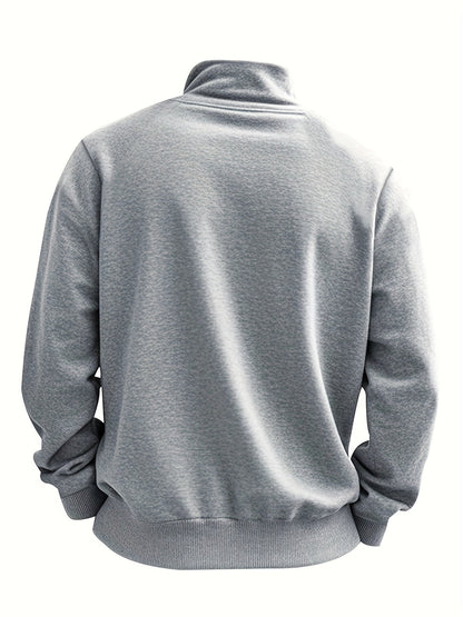 Herren Sweatshirt mit Stehkragen, Reißverschluss & Brusttasche, Langarm