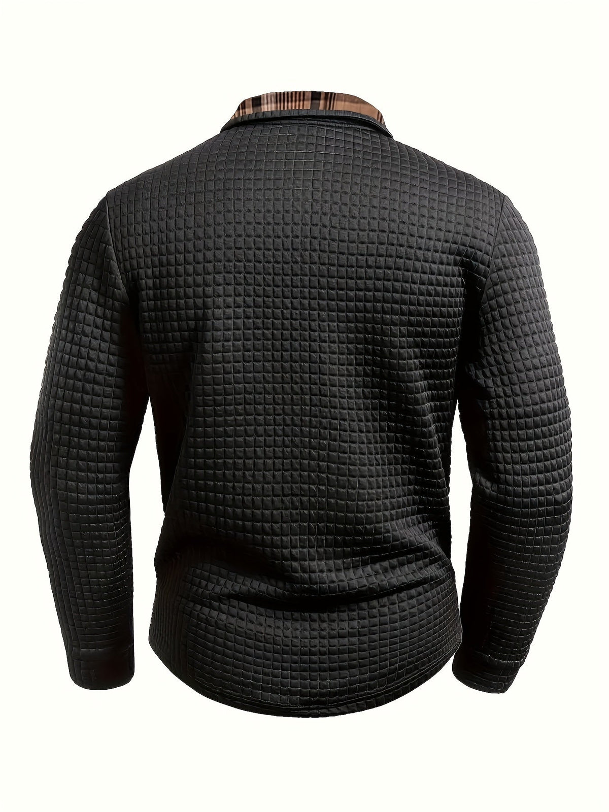 Herren Langarmshirt Waffelstruktur Karierter Kragen Grün