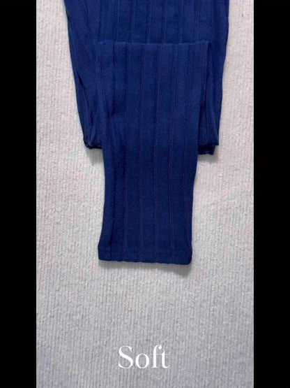 Damen Rippstrick Hose mit Kordelzug und weitem Bein