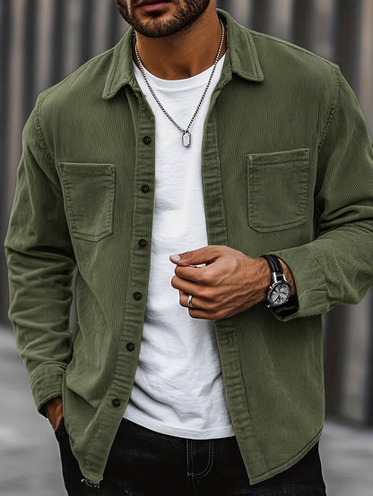 Herren Cordhemd Overshirt mit zwei Brusttaschen Langarm Freizeithemd