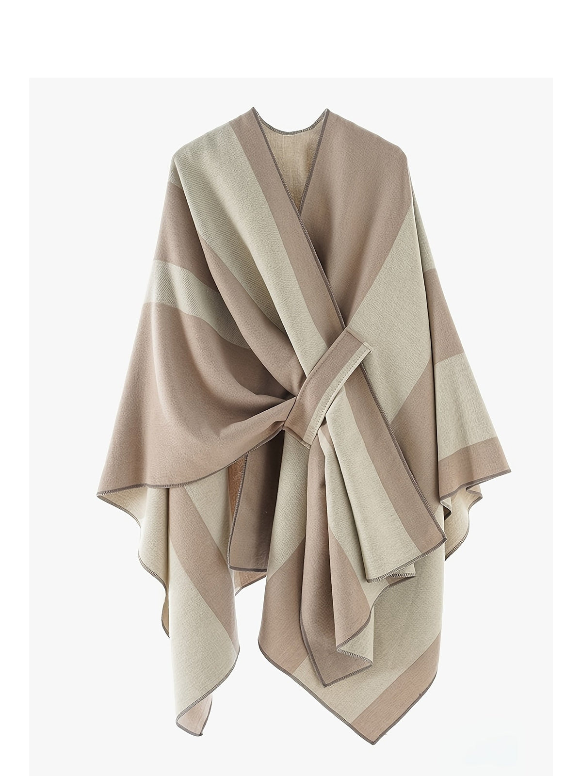 Damen Poncho Cape mit Streifenmuster & Knoten-Detail, weicher Stoff