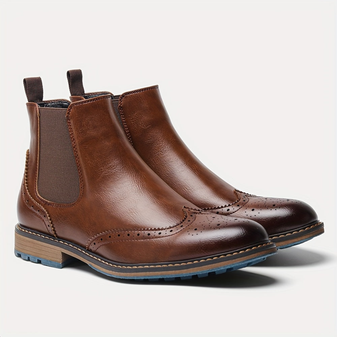 Chelsea Boots Herren Brogue-Stil mit elastischen Einsätzen und Profilsohle