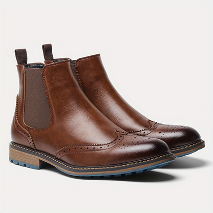 Chelsea Boots Herren Brogue-Stil mit elastischen Einsätzen und Profilsohle