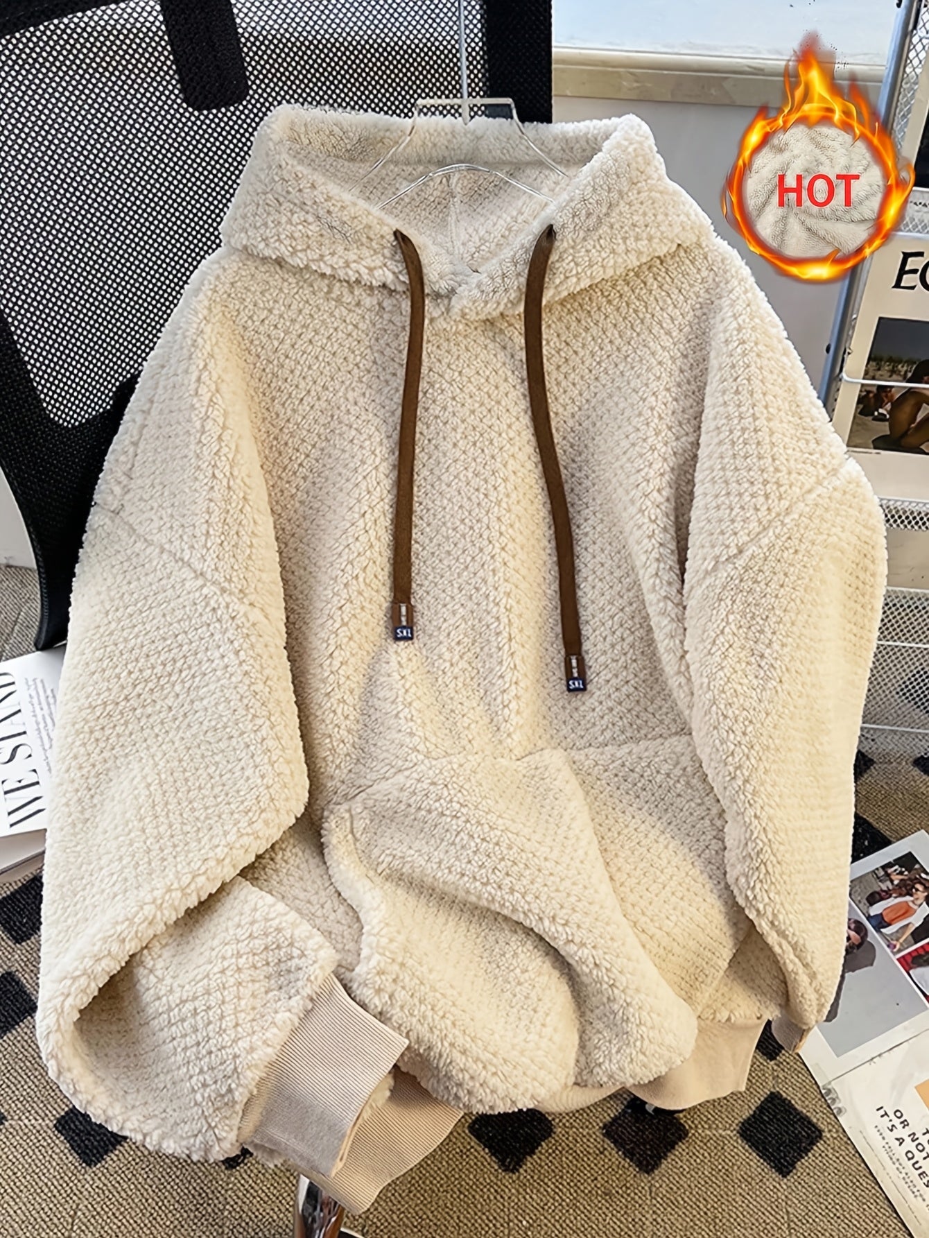 Teddy-Fleece Hoodie für Damen mit Kapuze und Kängurutasche, Kuscheliger Oversize Pullover