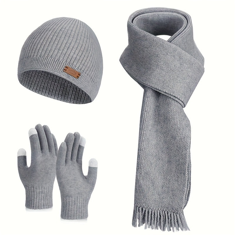 Unisex Winter Strickset: Warme Mütze, Schal und Handschuhe in Grün mit Touchscreen-Funktion