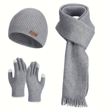 Unisex Winter Strickset: Warme Mütze, Schal und Handschuhe in Grün mit Touchscreen-Funktion
