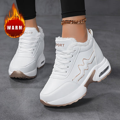 Damen Warme Plateau Sneaker Weiß mit Futter und Goldakzenten