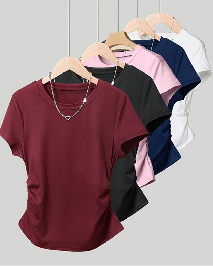 Damen Basic T-Shirt mit Raffung und Rundhalsausschnitt – Alltag & Freizeit