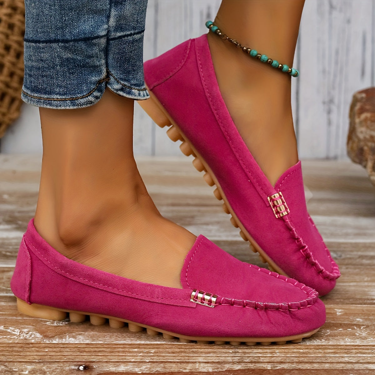 Damen Mokassins Slip-On Bequeme Casual-Loafer Schuhe