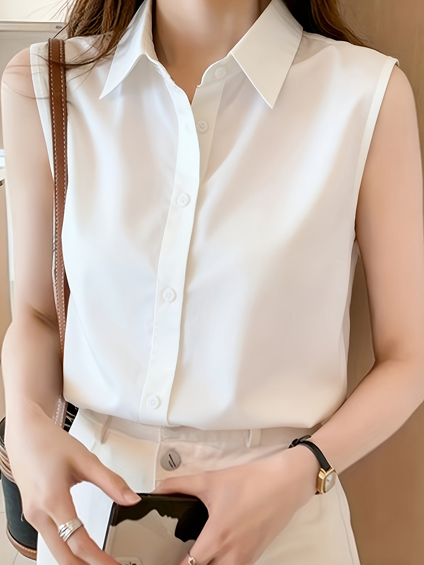 Damen Ärmellose Bluse Elegant Büro Freizeit