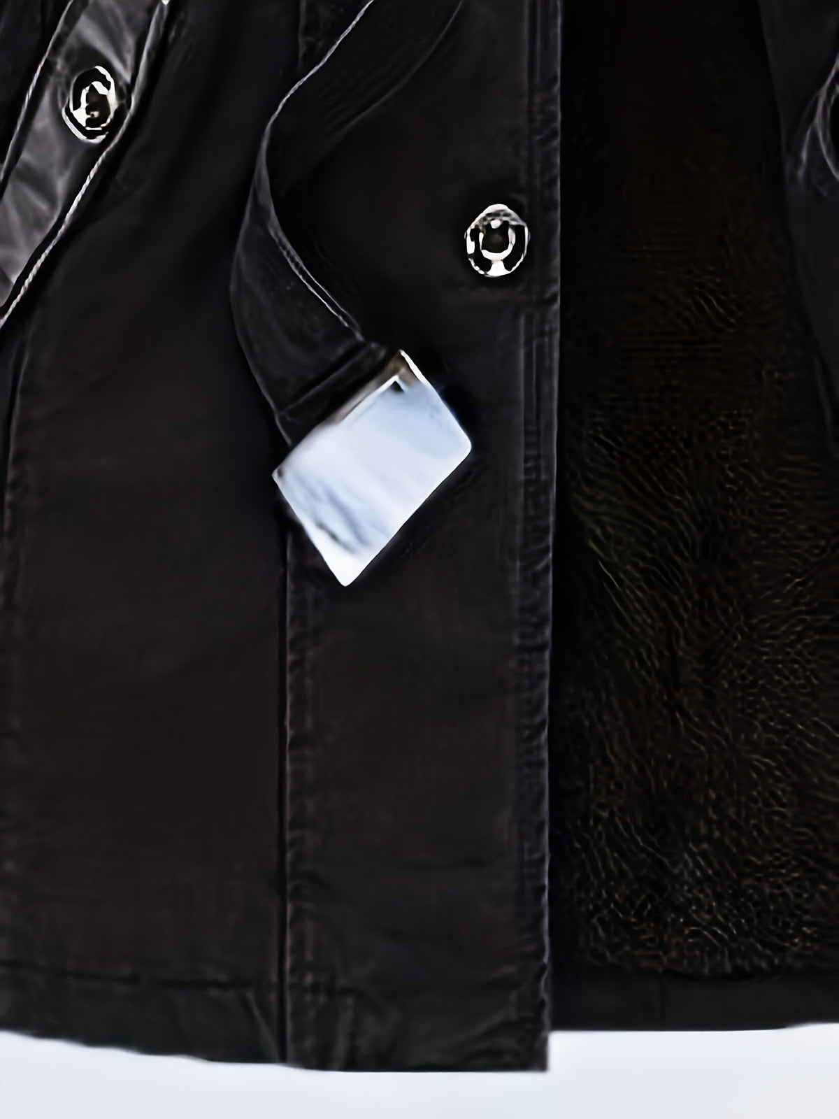 Herren Winterjacke mit Fellimitat-Futter, Knopfleiste und Gürtel in Olivgrün