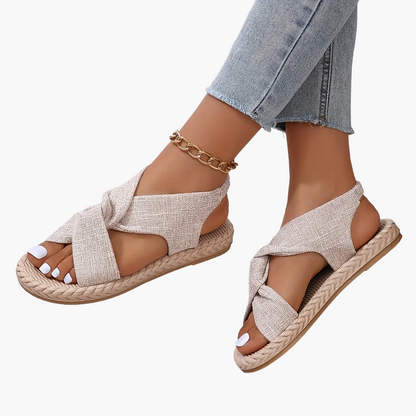 Damen Sommerschuhe – Modische Freizeit-Sandalen mit Kreuzband und flacher Sohle