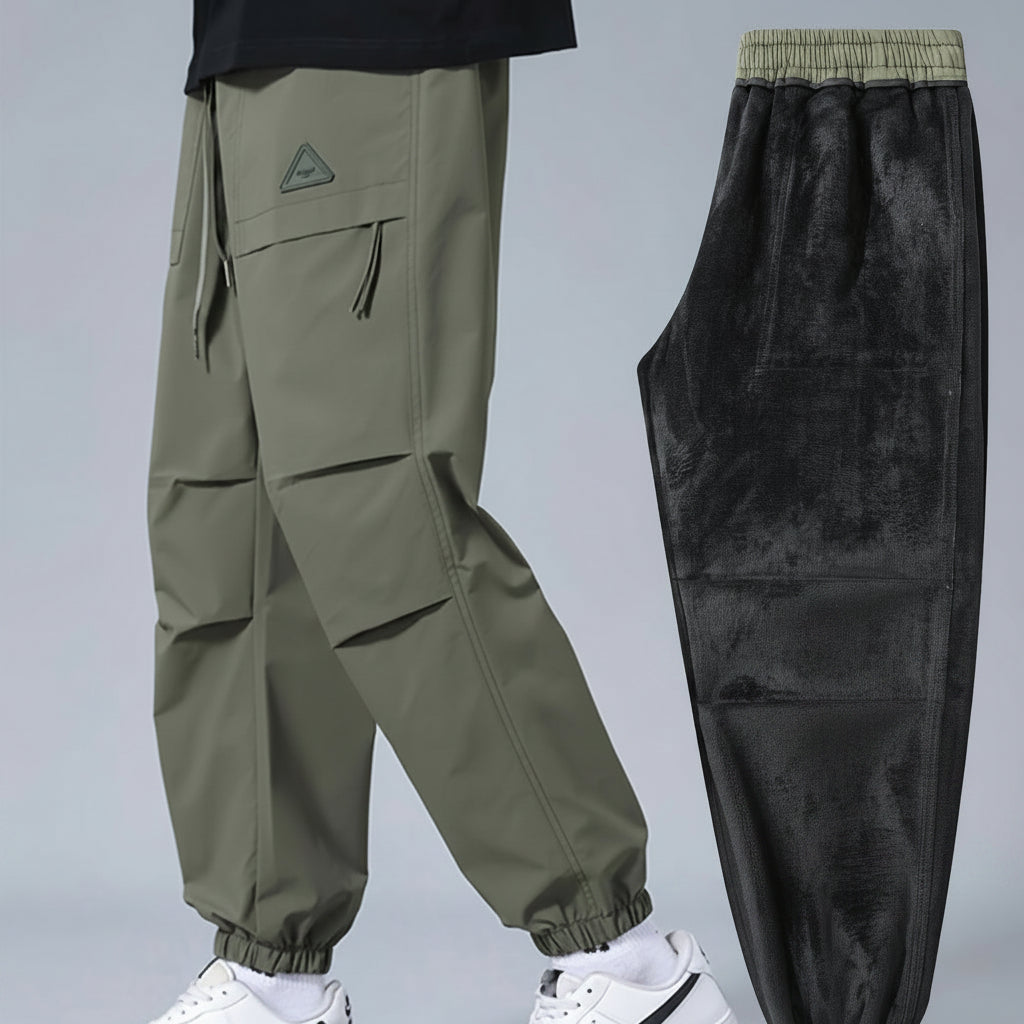 Winter Cargo Hose Herren Warm Gefütterte Trainingshose Elastischer Bund Kordelzug