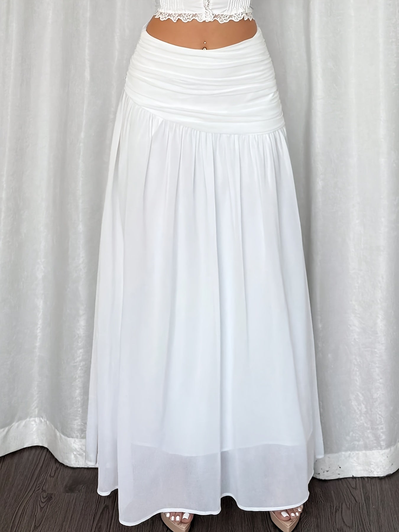 Damen Eleganter Maxirock mit Drapierung – Stilvoller Beach-Look für Urlaub & Sommerabende