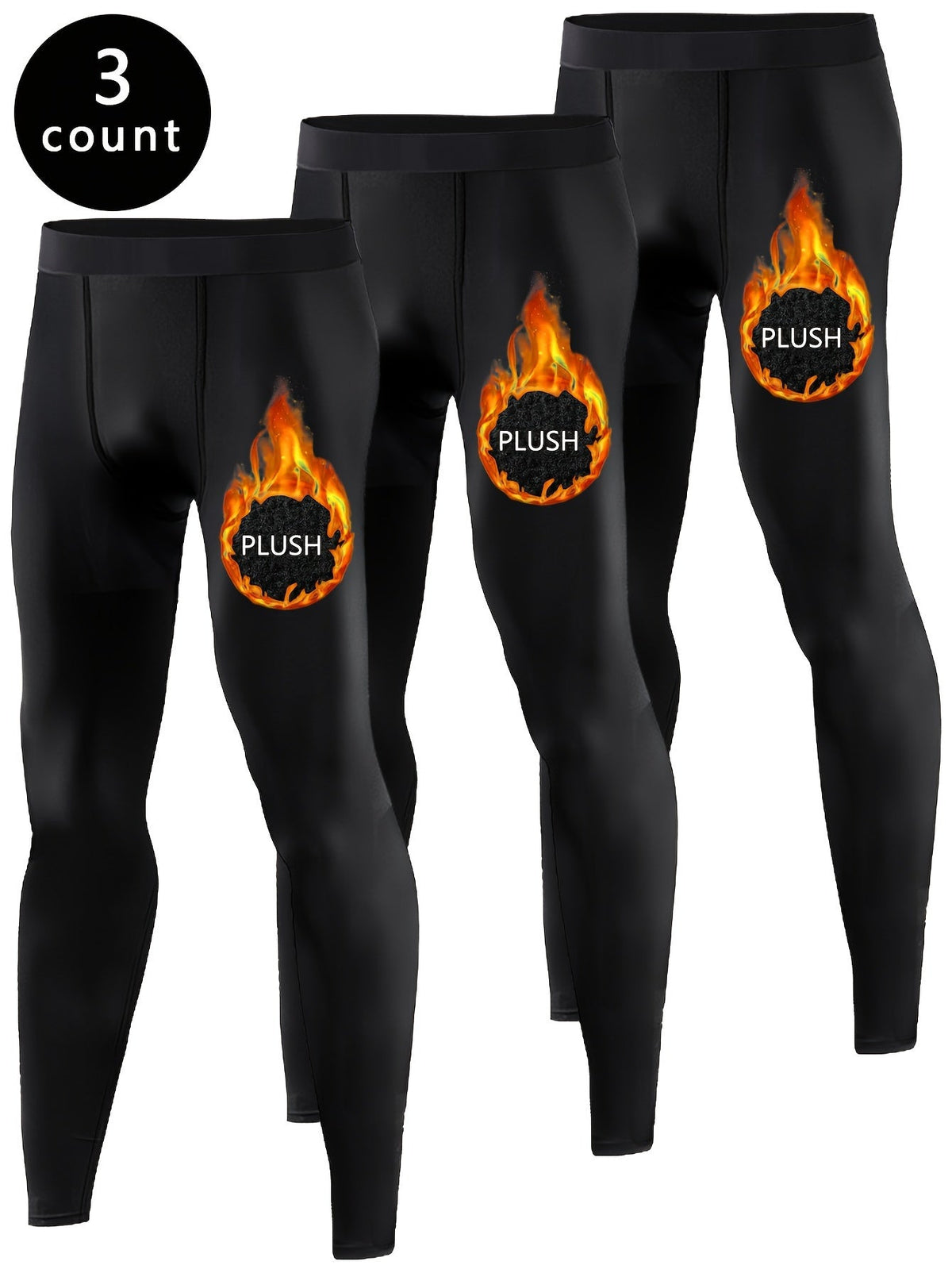 Thermo Leggings Kompressionshose Herren Schwarz 3er-Pack Stretch Warm Unterhose