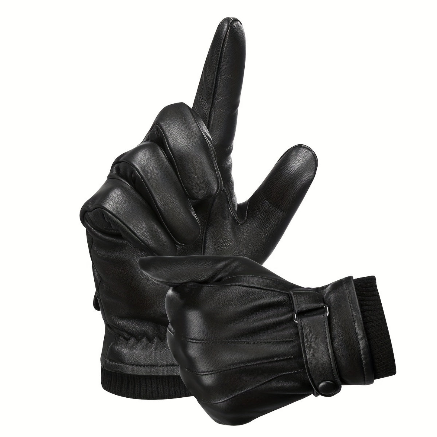 Unisex Handschuhe Schwarz mit Riegelverschluss & Strickbund