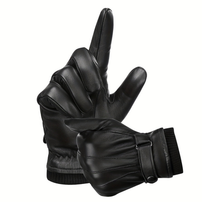 Unisex Handschuhe Schwarz mit Riegelverschluss & Strickbund