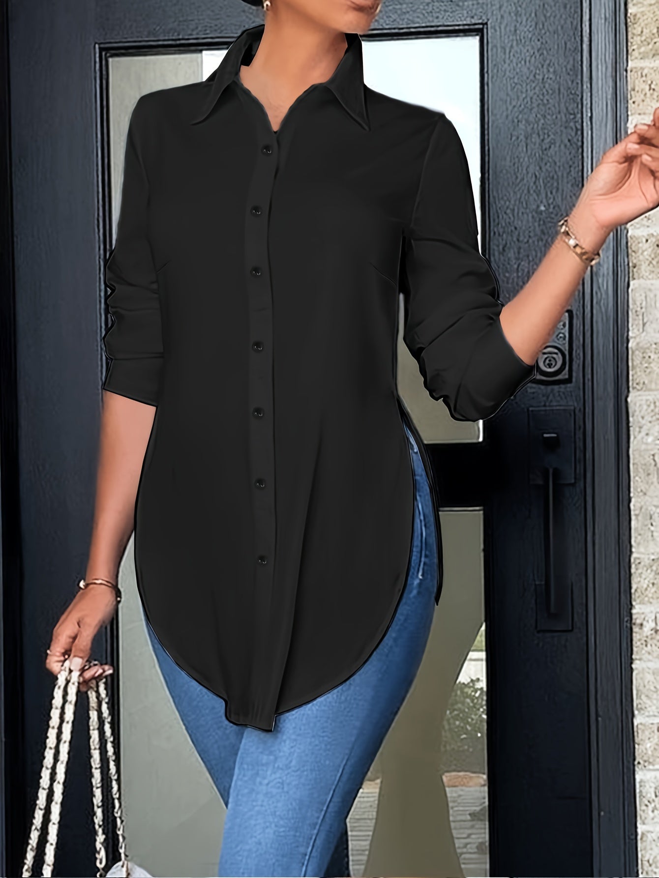 Damen Langarm Bluse Elegant Business Freizeit Hemd Blusenshirt