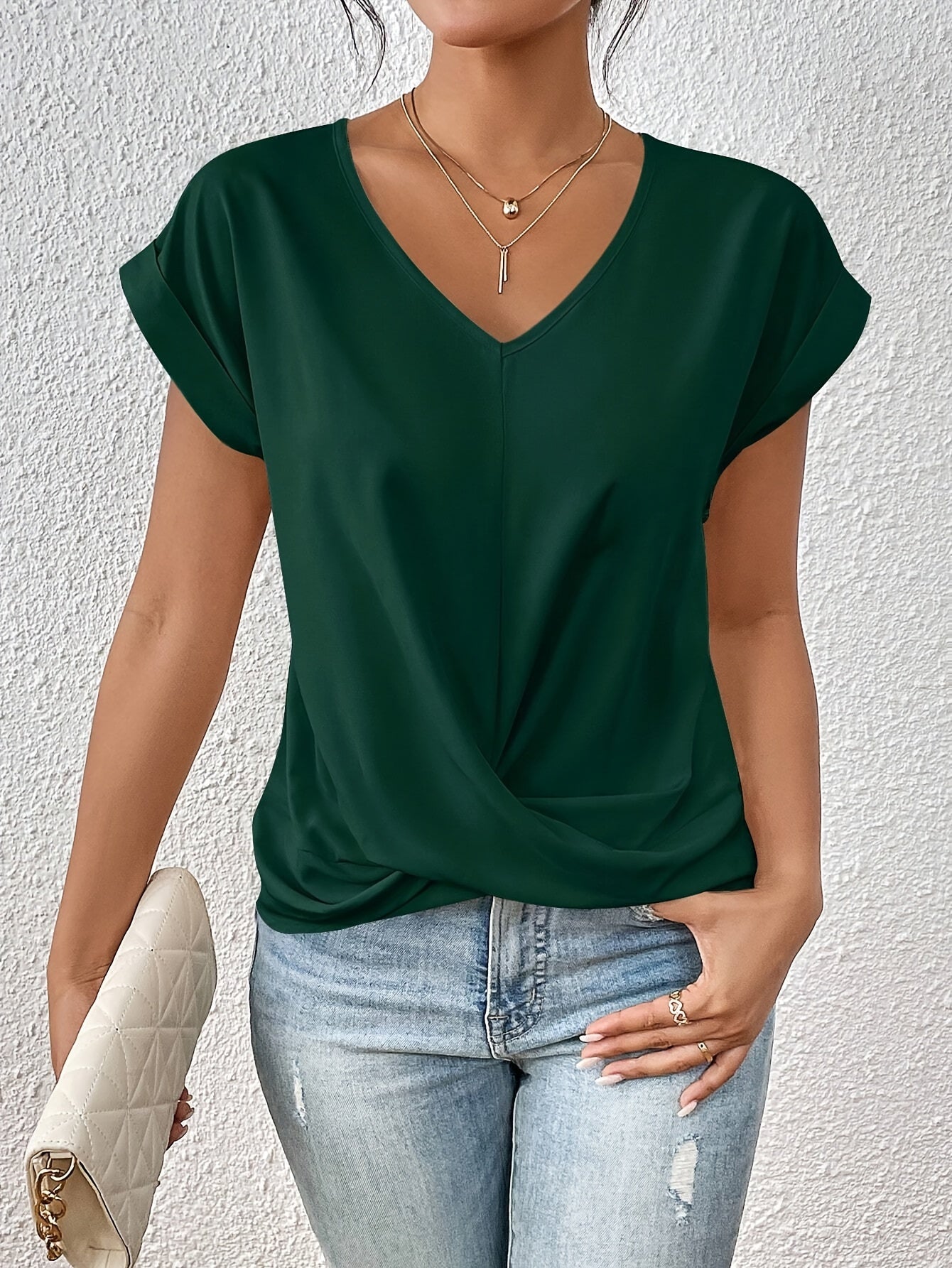 Damen Elegante Wickelbluse mit V-Ausschnitt für Alltag und Büro