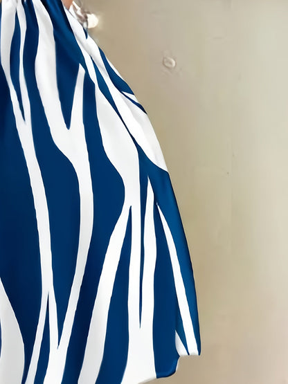 Damen Mini-Kleid mit abstraktem Print und offenem Rücken – Sommerliches Freizeitkleid mit Halterneck