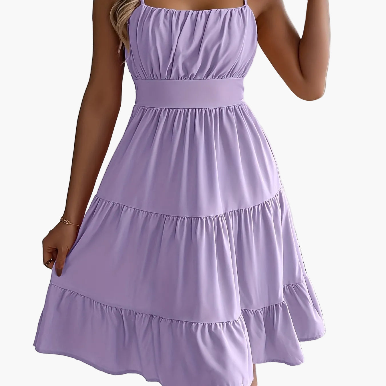 Damen Sommerkleid mit Spaghettiträgern und Stufenrock – Elegantes Freizeit- und Urlaubskleid