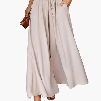 Damen Elegante Weite High-Waist Palazzo Hose mit Kordelzug und Taschen – Perfekt für Freizeit und Büro