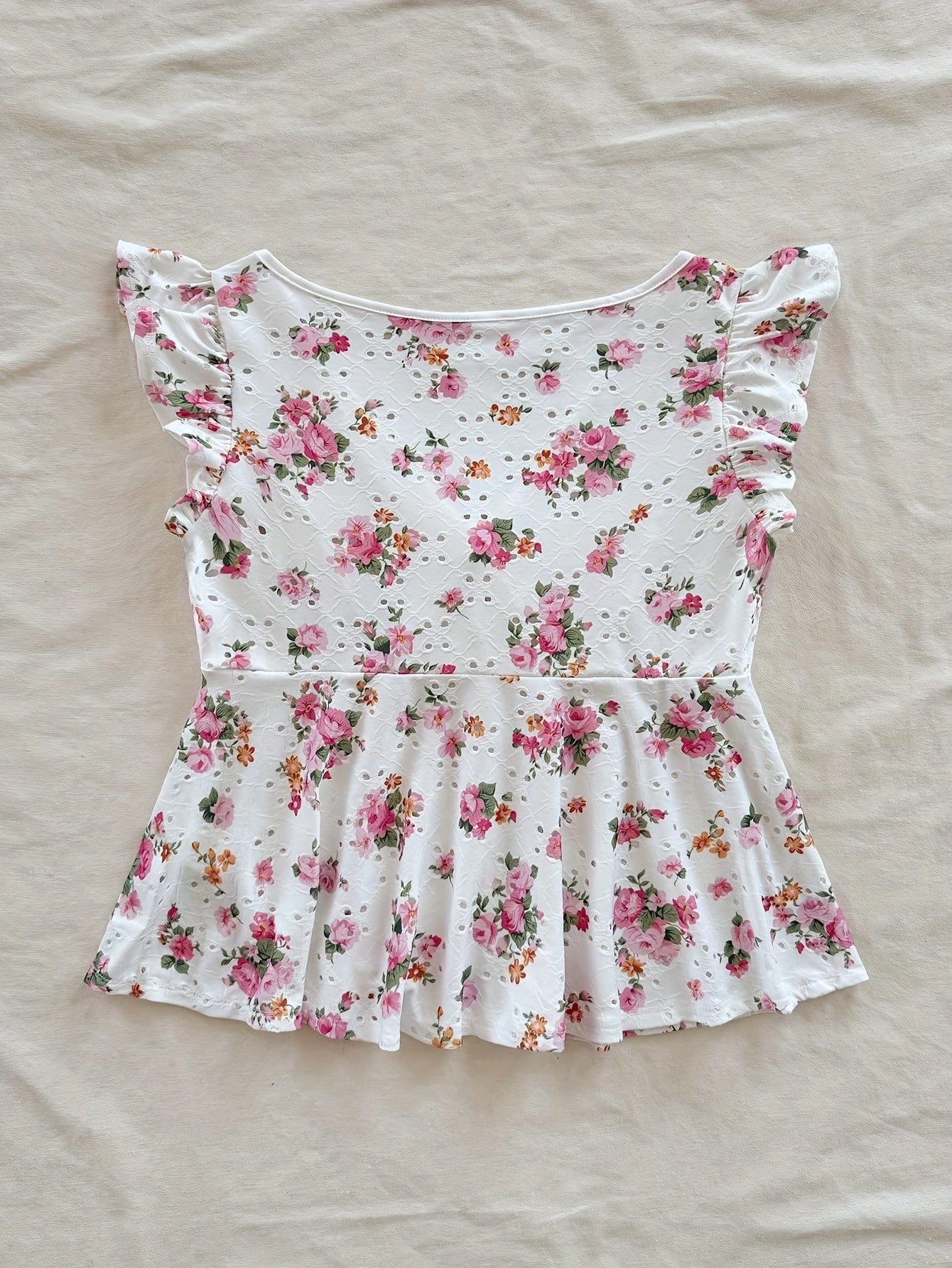 Damen Peplum-Bluse mit Blumenmuster und verspieltem Bindeband – Romantischer Vintage-Stil für Freizeit und Ausflüge
