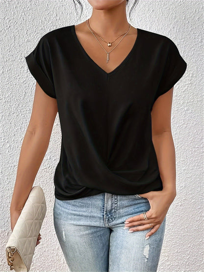 Damen Elegante Wickelbluse mit V-Ausschnitt für Alltag und Büro