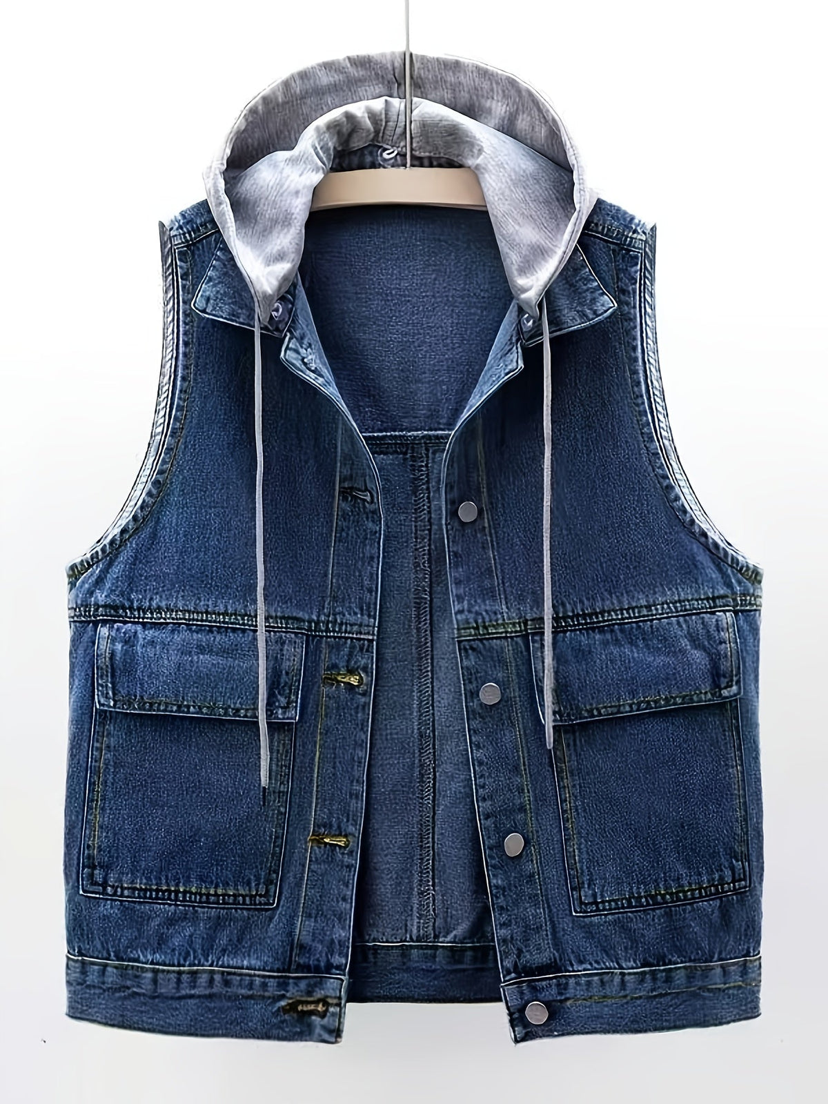 Damen Jeans Weste mit Kapuze, Ärmellose Denim Jacke in Blau