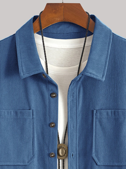 Herren Cordhemd Overshirt mit zwei Brusttaschen Langarm Freizeithemd