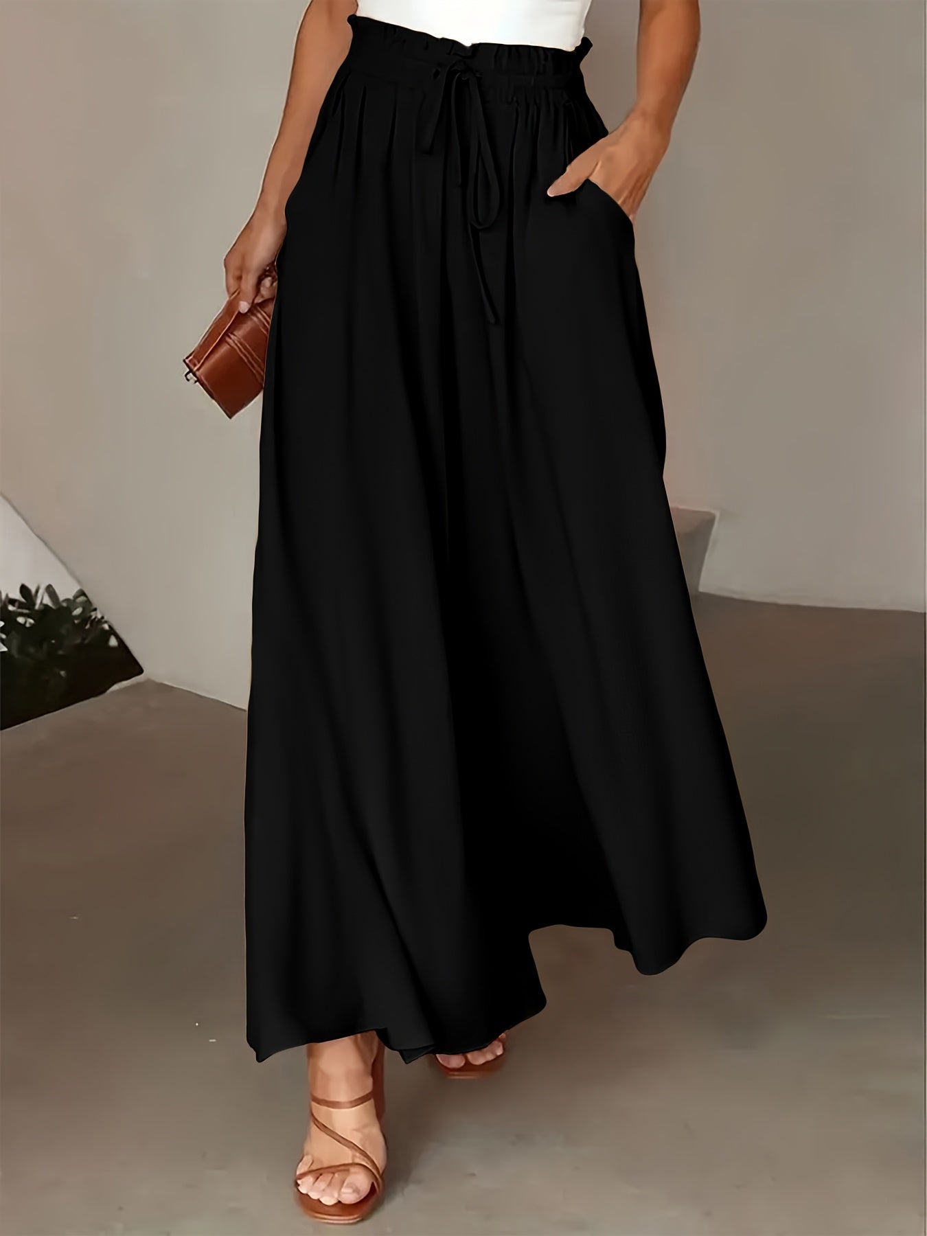 Damen Palazzo-Hose mit weitem Bein und Paperbag-Bund – Eleganter, fließender Stil für besondere Anlässe