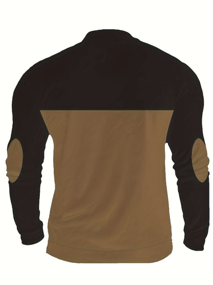 Herren Halbarm-Pullover mit Reißverschluss, Kompass-Motiv & Ellbogen-Patches, Zweifarbig