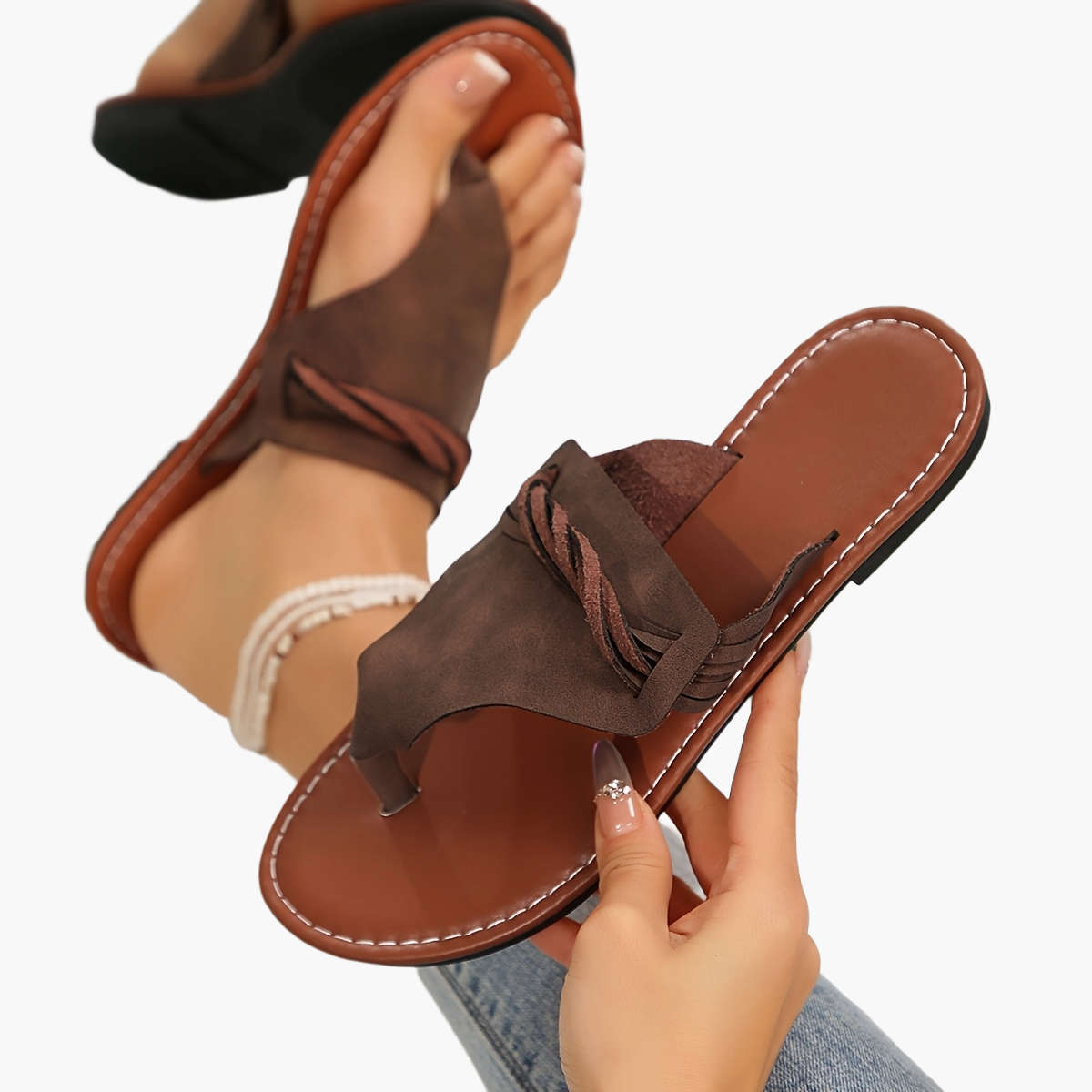 Damen Zehentrenner Sandalen im Boho-Stil für Sommer, Freizeit & Alltag