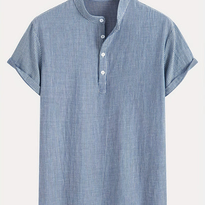 Herren Kurzarm-Henley mit Stehkragen und Streifen – Modernes Freizeitshirt für Alltag und Ausgehen